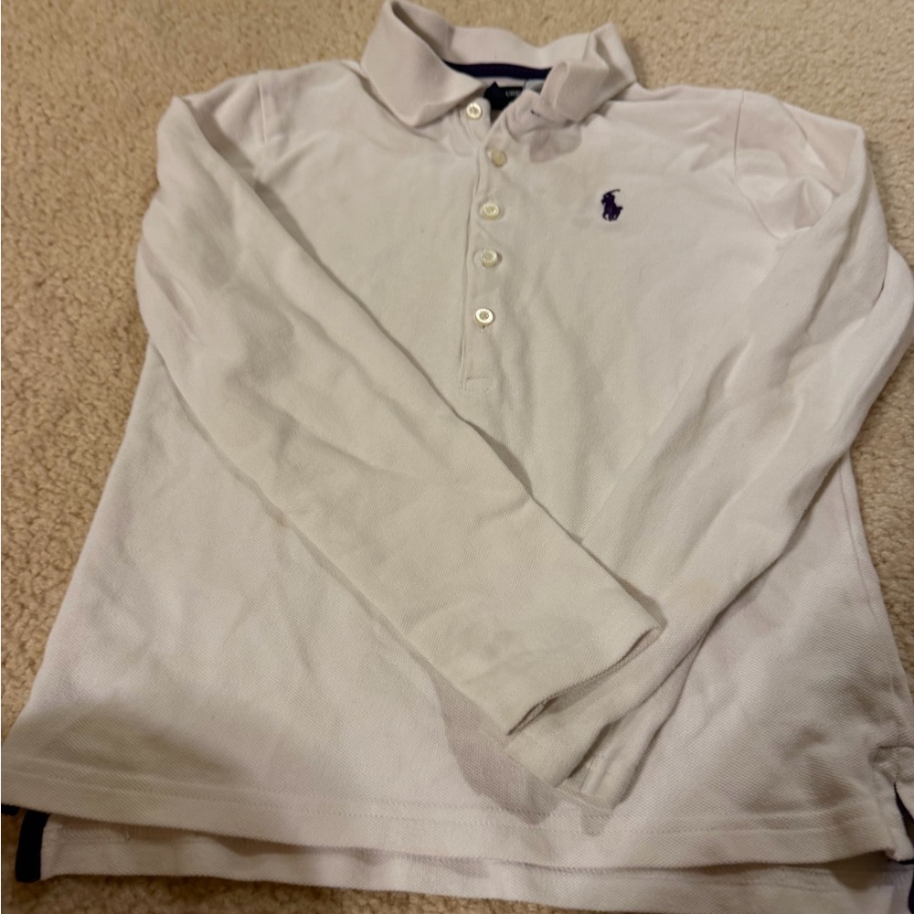 Ralph Lauren Kids White Polo Shirt with Purple Logo